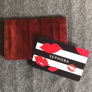 Burgundy Red Eel Skin Card Holder / Wallet